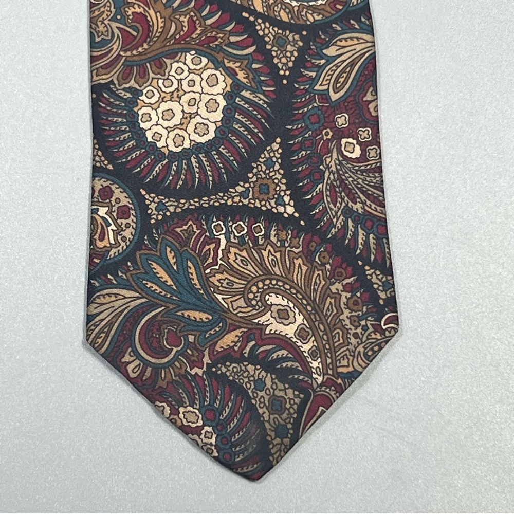 Sheaf & Caber Mens Neck Tie 100% Silk Paisley Maroon Brown Base Blue Tan Pattern
